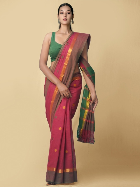 

Unnati Silks Women Maroon & Green Pure Handloom Pavani Chettinad Cotton Sustainable Saree