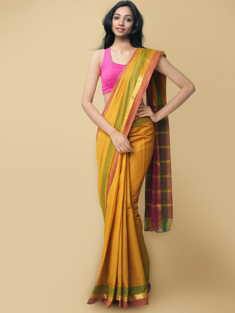 

Unnati Silks Women Yellow & Green Pure Pavani Mangalagiri Cotton Sustainable Saree