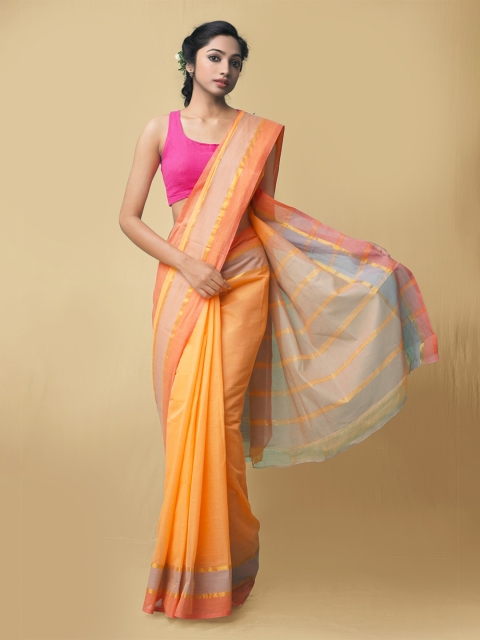 

Unnati Silks Women Orange & Gold-Coloured Pure Pavani Mangalagiri Cotton Sustainable Saree