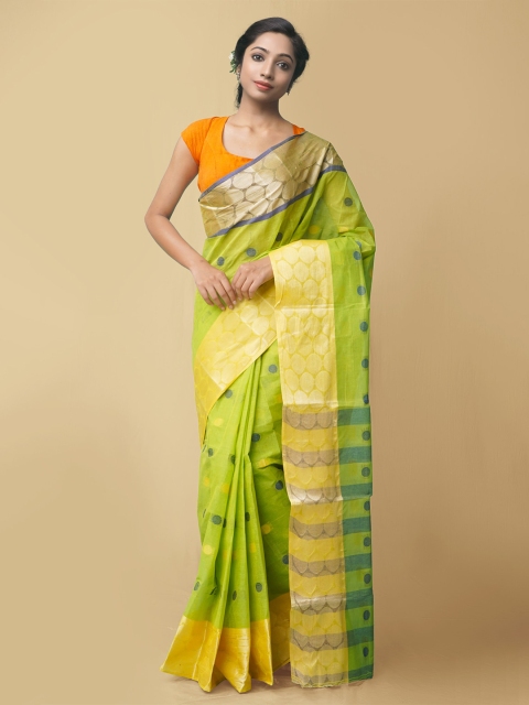 

Unnati Silks Women Green Pure Handloom Bengal Tant Cotton Sustainable Saree