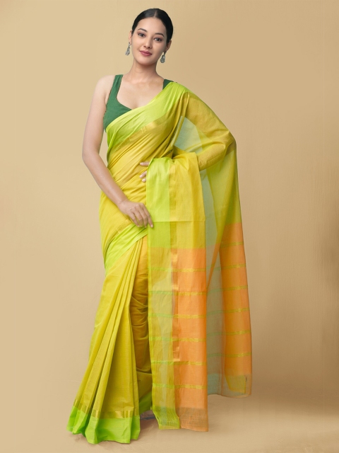 

Unnati Silks Green & Orange Striped Pure Cotton Mangalagiri Saree
