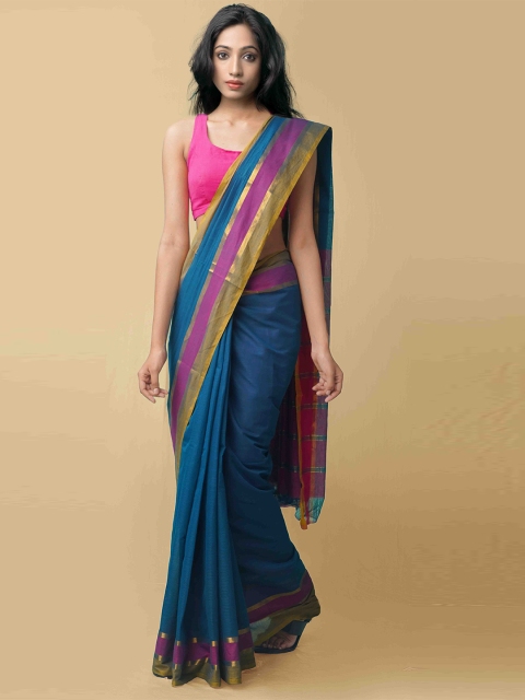 

Unnati Silks Teal Blue & Magenta Pure Cotton Mangalagiri Saree