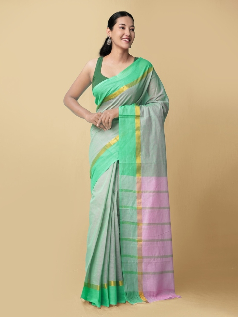 

Unnati Silks Women Green & Purple Pure Pavani Mangalagiri Cotton Sustainable Saree