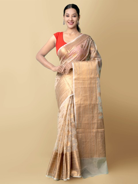

Unnati Silks Cream & Gold Woven Design Zari Kota Saree