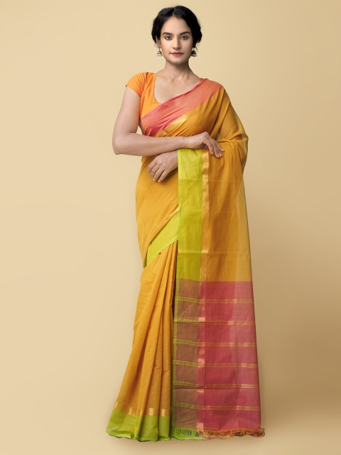 

Unnati Silks Yellow & Red Zari Pure Cotton Mangalagiri Saree