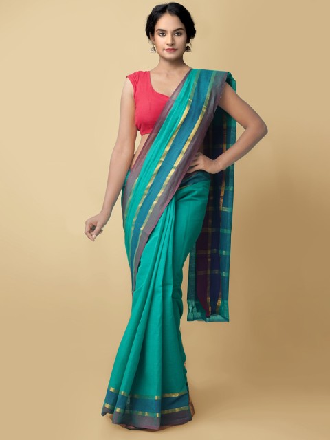 

Unnati Silks Women Green & Purple Pure Pavani Mangalagiri Cotton Sustainable Saree