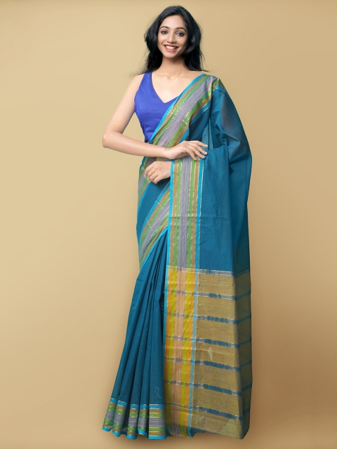 

Unnati Silks Women Blue Woven Design Mangalagiri Cotton Saree