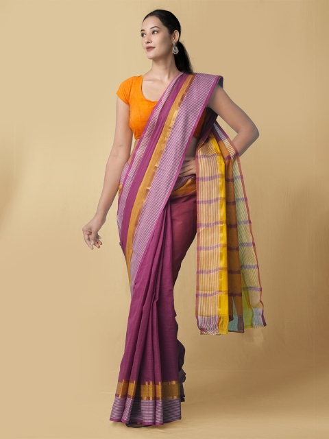 

Unnati Silks Women Purple & Mustard Pure Pavani Mangalagiri Cotton Sustainable Saree