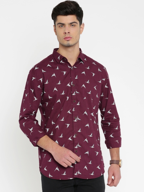 

British Club Men Burgundy Regular Fit Printed Casual Shirt