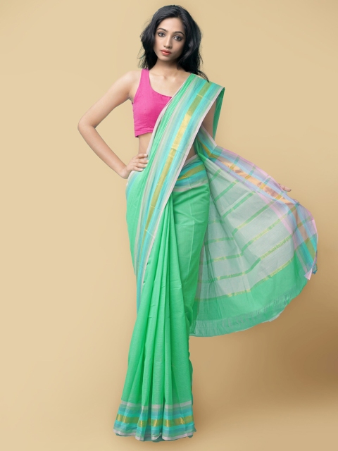 

Unnati Silks Women Green & Gold-Toned Pure Pavani Mangalagiri Cotton Sustainable Saree