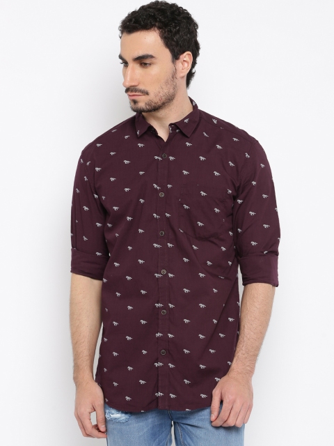 

British Club Men Burgundy Regular Fit Printed Casual Shirt