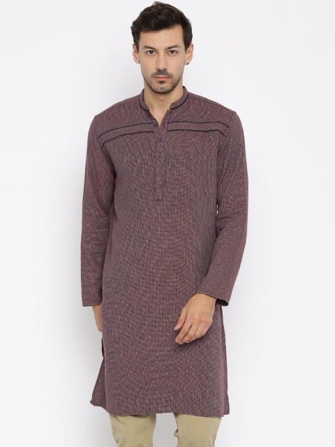 

British Club Men Maroon Woven Design Straight Kurta