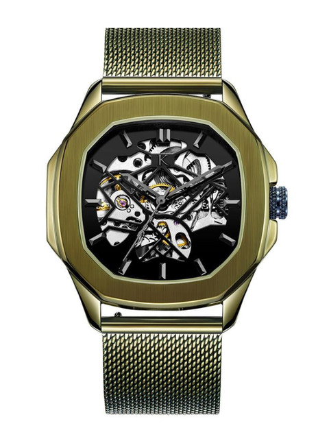 

KREDO Men Black Printed Dial & Green Stainless Steel Bracelet Style Automatic Watch