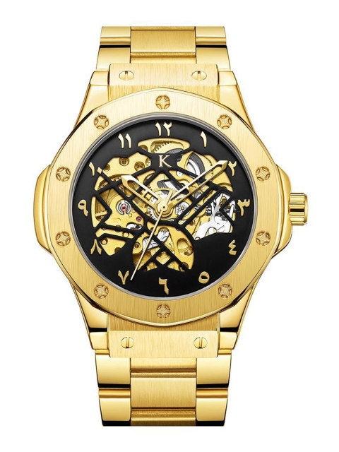 

KREDO Men Black Skeleton Dial & Gold-Toned Straps Analogue Automatic Motion Watch KW092