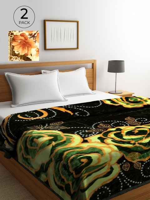 

KLOTTHE Multicoloured Set of 2 Floral Heavy Winter Double Bed Blanket, Multi