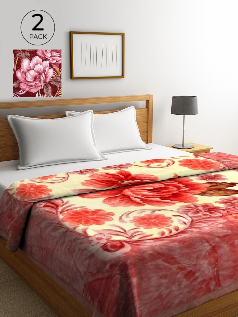 

KLOTTHE Pack of 2 Floral Heavy Winter 800 GSM Double Bed Blanket, Maroon