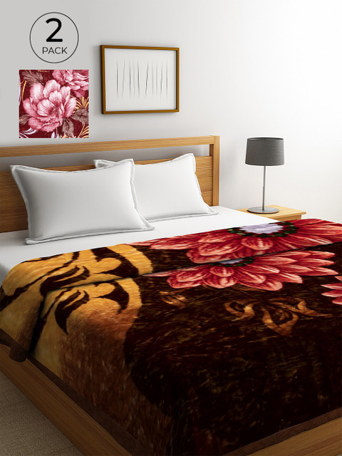 

KLOTTHE Set of 2 800 GSM Multi Floral Double Bed Blanket