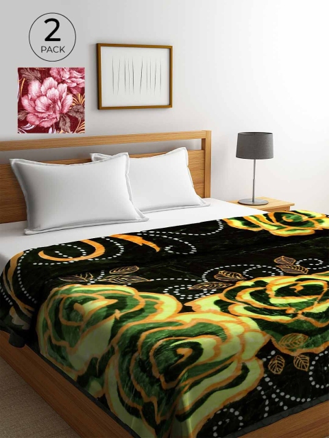 

KLOTTHE Maroon & Black Set of 2 Floral Heavy Winter Double Bed Blanket