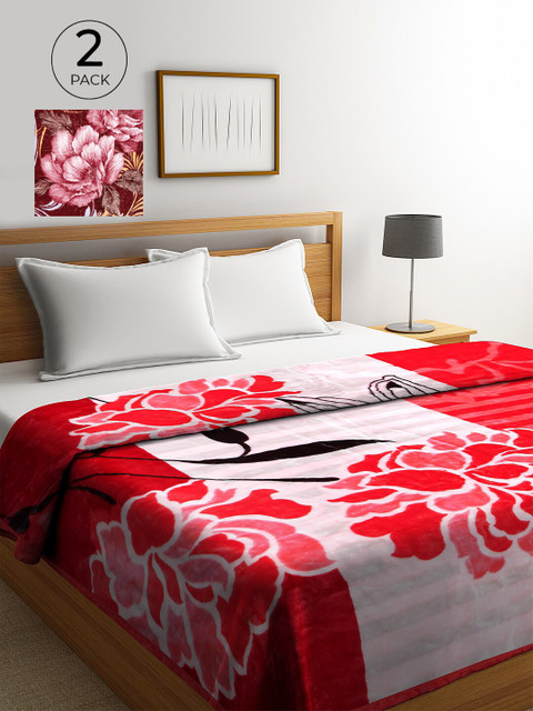 

KLOTTHE Multicoloured Set of 2 Floral Heavy Winter Double Bed Blanket, Multi