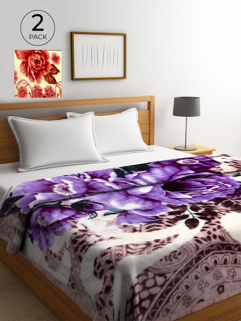 

KLOTTHE Lavender & Red Set of 2 Floral Heavy Winter Double Bed Blanket