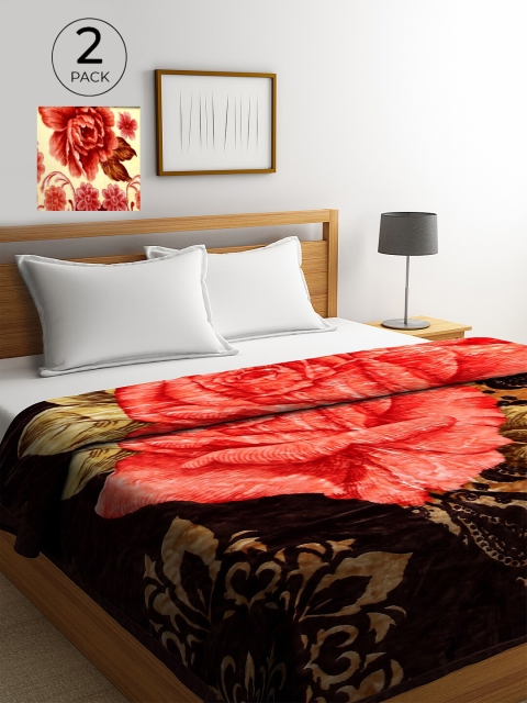 

KLOTTHE Maroon & Pink Set of 2 Floral Heavy Winter Double Bed Blanket