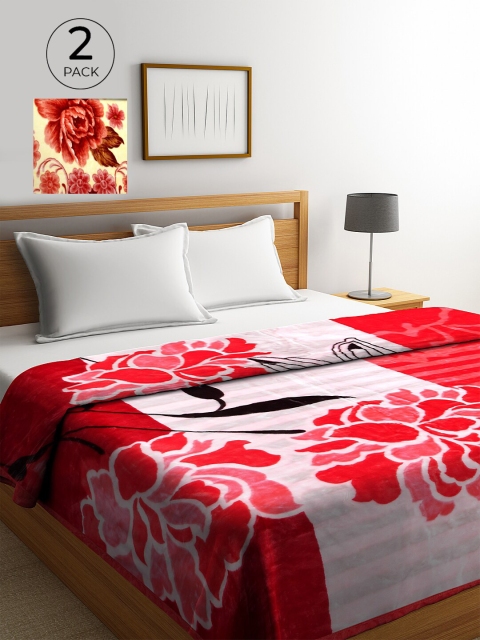 

KLOTTHE Multicoloured Set of 2 Floral Heavy Winter Double Bed Blanket, Multi