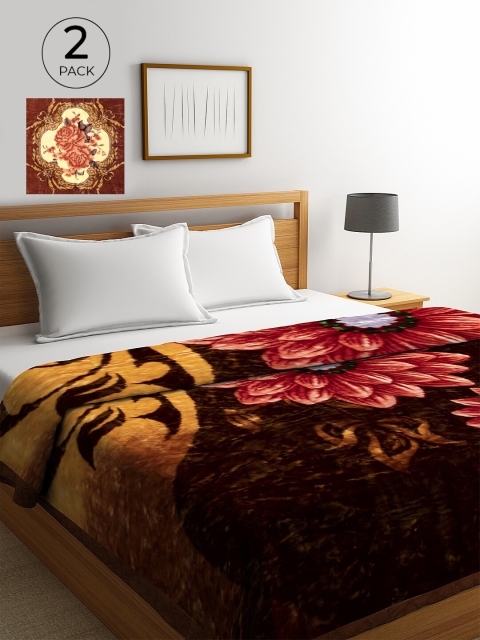 

KLOTTHE Pack of 2 800 GSM Floral Heavy Winter Double Bed Blanket, Multi
