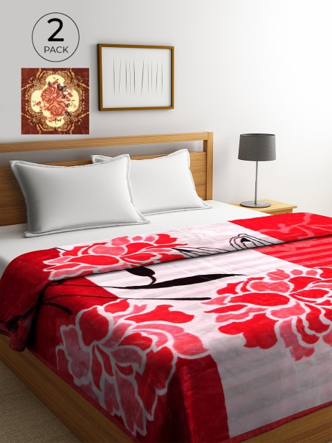 

KLOTTHE Brown & White Set of 2 Floral Heavy Winter Double Bed Blanket