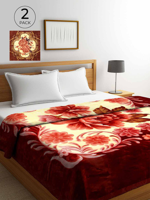 

KLOTTHE Multicoloured Set of 2 Floral Heavy Winter Double Bed Blanket, Multi
