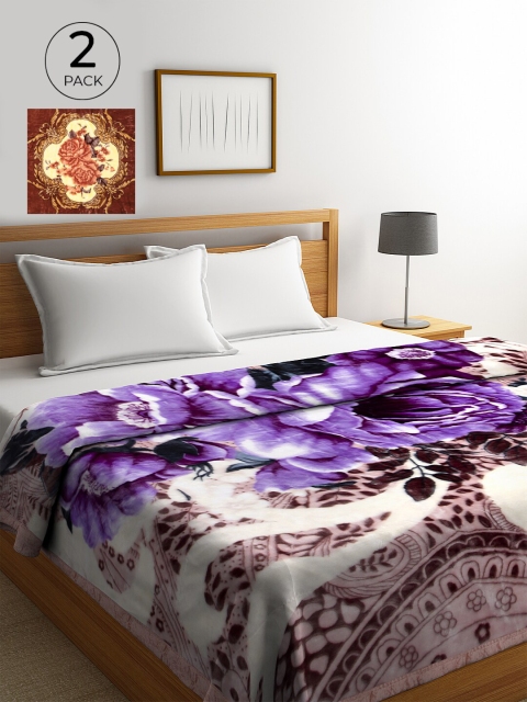 

KLOTTHE Multicoloured Set of 2 Floral Heavy Winter 800 GSM Double Bed Blanket, Multi