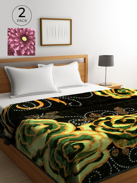

KLOTTHE Green & Purple Set of 2 Floral Heavy Winter Double Bed Blanket