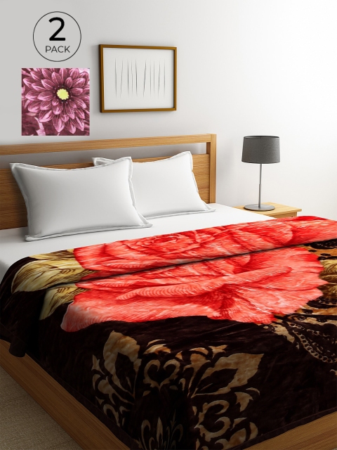

KLOTTHE Pack of 2 Floral Heavy Winter 800 GSM Double Bed Blanket, Purple