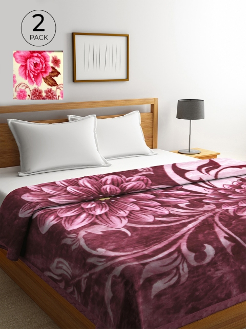 

KLOTTHE Set of 2 Multicoloured Floral 800 GSM Wool Heavy Winter Double Bed Blanket, Multi