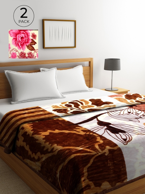 

KLOTTHE Pack of 2 Floral Heavy Winter 800 GSM Double Bed Blanket, Brown