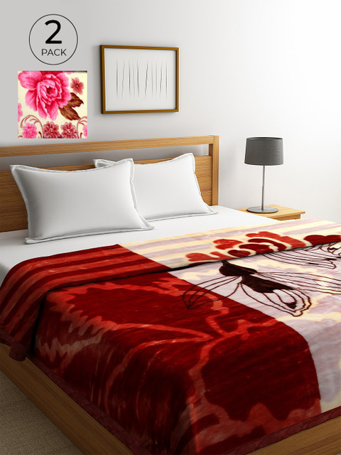 

KLOTTHE Set of 2 800 GSM Multi Printed Double Bed Blanket