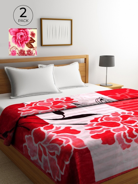 

KLOTTHE Multicoloured Set of 2 Floral Heavy Winter Double Bed Blanket, Multi