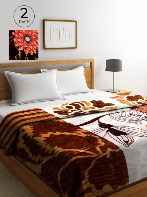

KLOTTHE Set of 2 Multicoloured Floral Wool 800 GSM Heavy Winter Double Bed Blanket, Multi