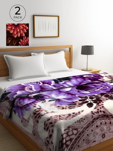 

KLOTTHE Lavender & Brown Set of 2 Floral Heavy Winter Double Bed Blanket