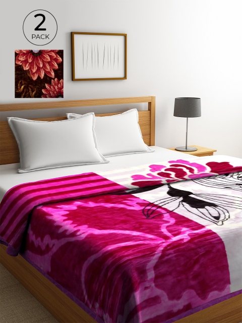 

KLOTTHE Multicoloured Set of 2 Floral Heavy Winter Double Bed Blanket, Multi