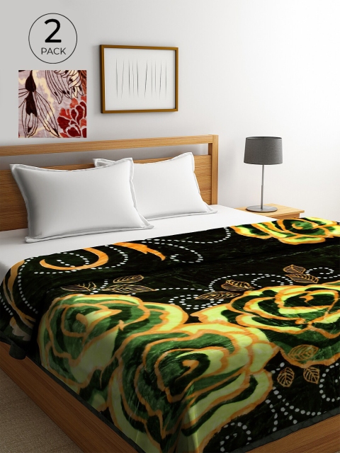 

KLOTTHE Red & Green Set of 2 Floral Heavy Winter Double Bed Blanket