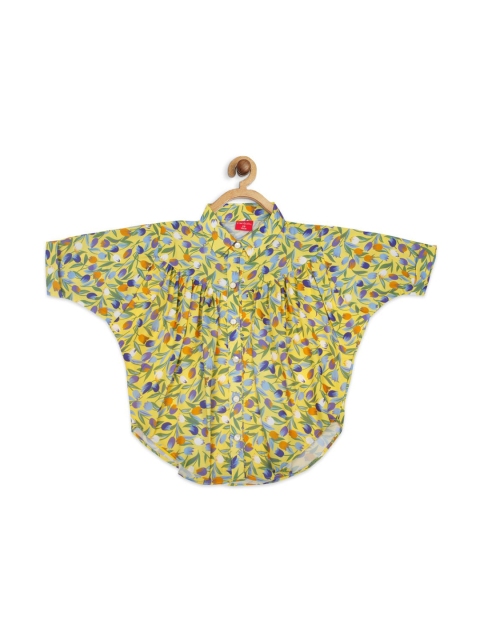 

Tiny Girl Girls Yellow Floral Printed Georgette Shirt Style Top