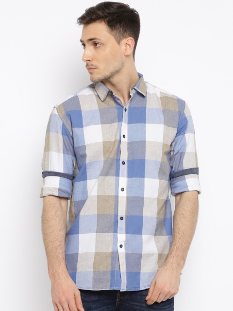 

British Club Men Blue & Beige Regular Fit Checked Casual Shirt