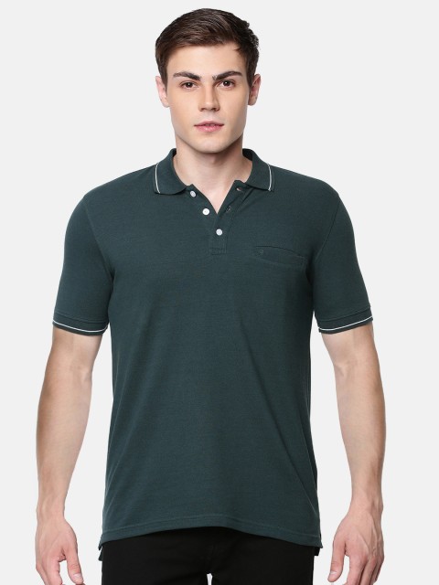 

Unibro Men Green Polo Collar Pockets Slim Fit Pure Cotton T-shirt