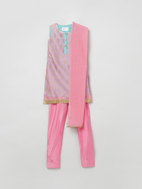 

max Girls Pink Ethnic Motifs Empire Pure Cotton Kurta with Salwar & With Dupatta