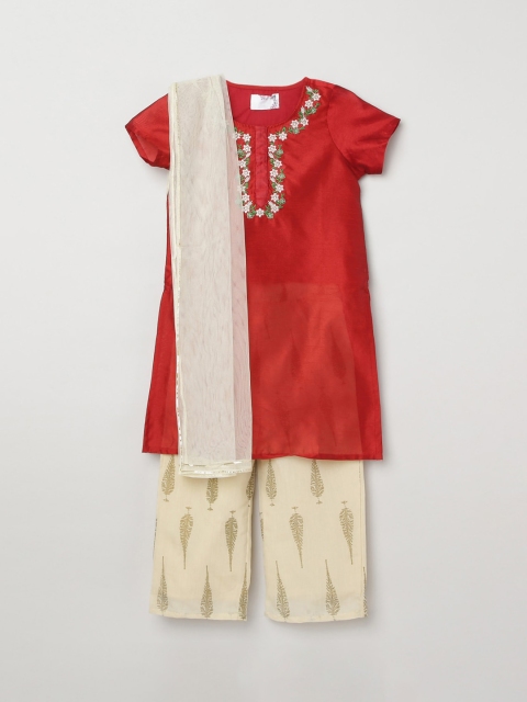 

max Girls Multicoloured Floral Embroidered Regular Pure Cotton Kurti with Palazzos & With Dupatta, Multi