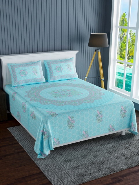 

LIVING ROOTS Blue Floral Printed 180 TC King Bedsheet With 2 Pillow Covers