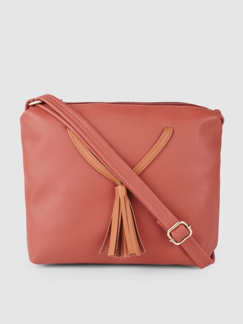 

Baggit Pink Solid Synthetic Leather Regular Structured Sling Bag with Tasselled