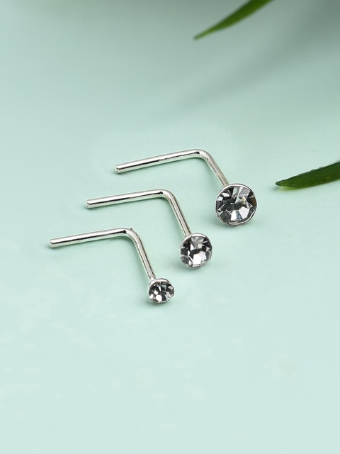 

Accessorize Pack of 3 Silver-Toned Sterling Silver Nose Studs