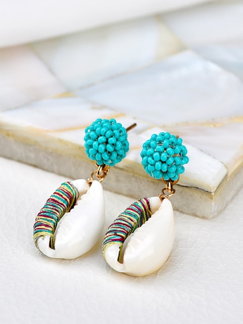 

Accessorize Turquoise Blue & White Conchy Shell Drop Earrings