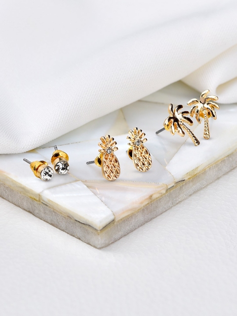 

Accessorize Woman Set Of 3 Gold-Toned Pineapple Contemporary Studs Earrings